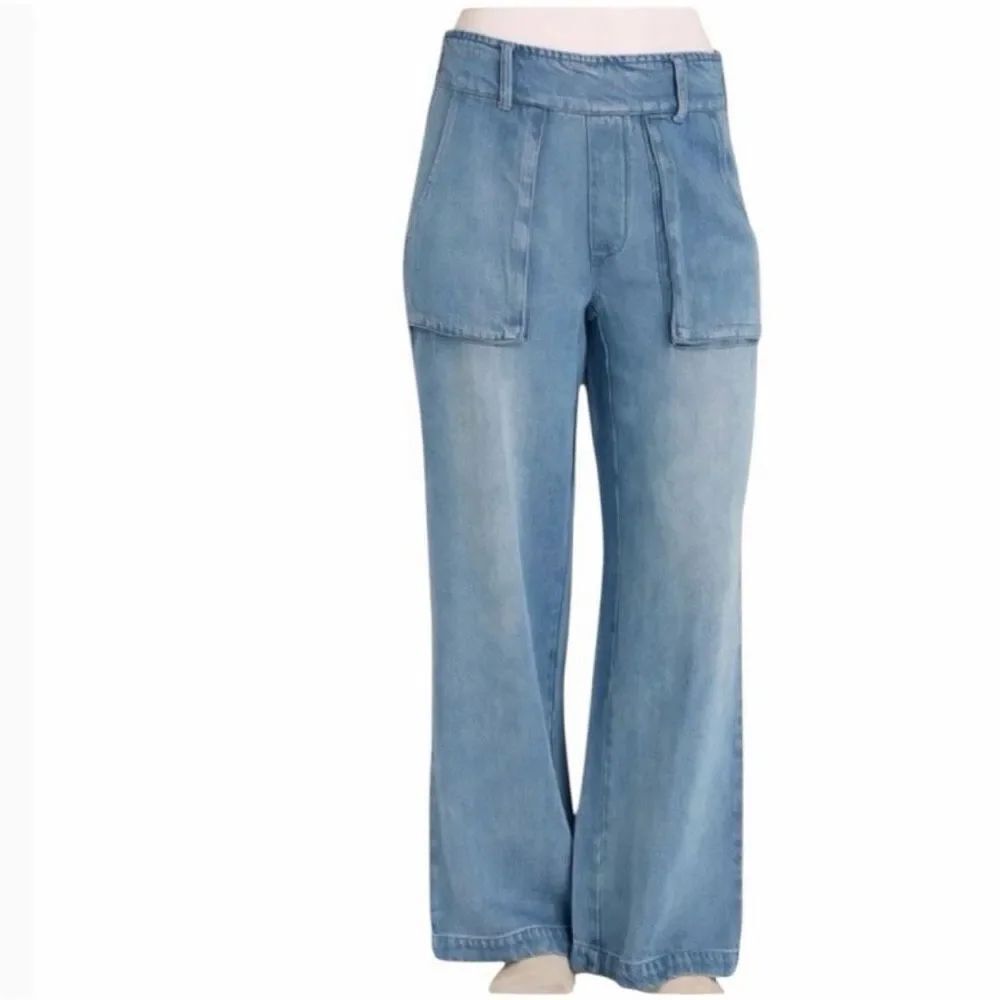 YFB XS EUC High Rise Wide Leg Crop Jeans Utility Pockets Lyocell Modal Blue